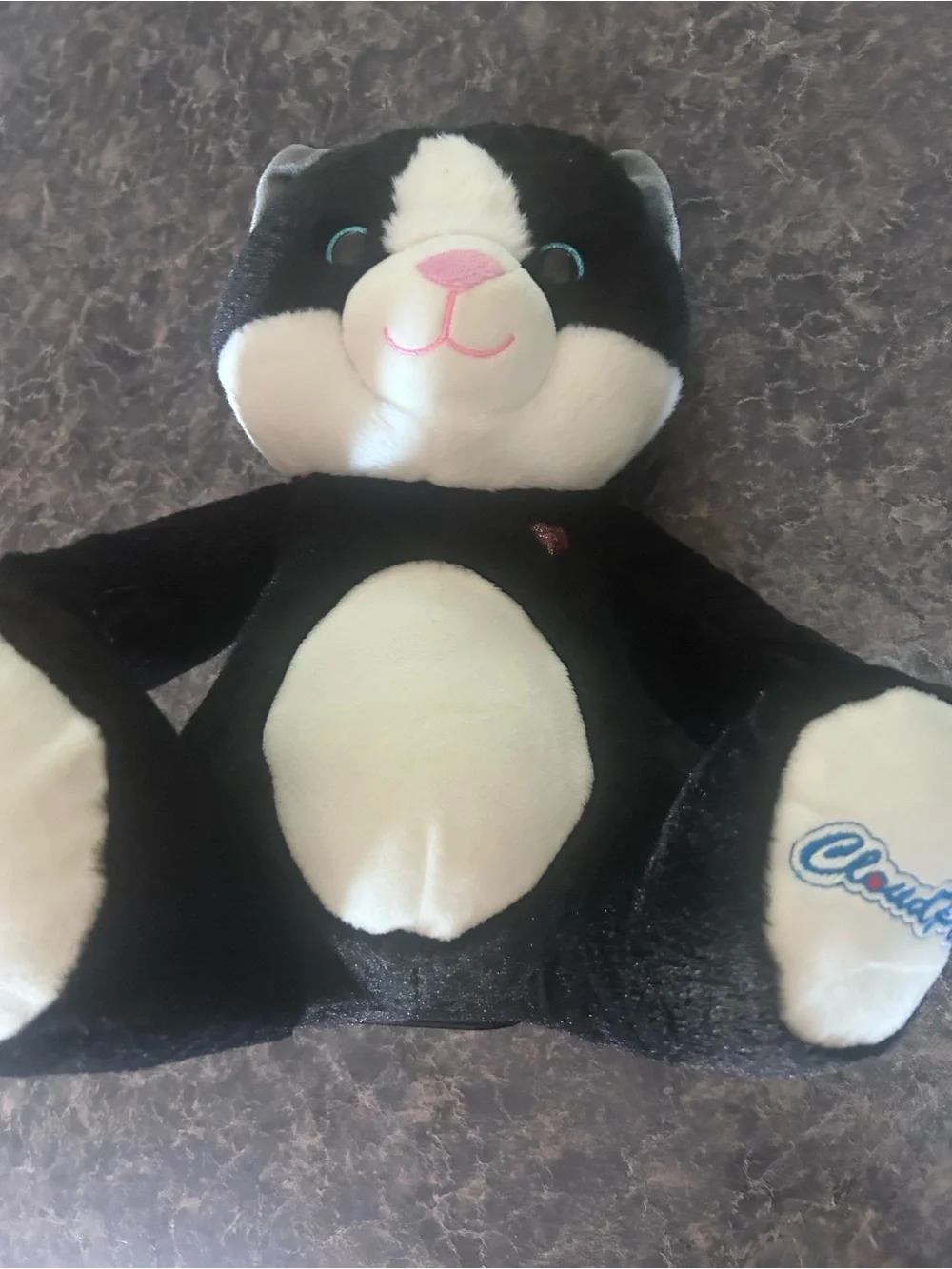 Black & White Plush Kitten with Pink Nose - Unbranded